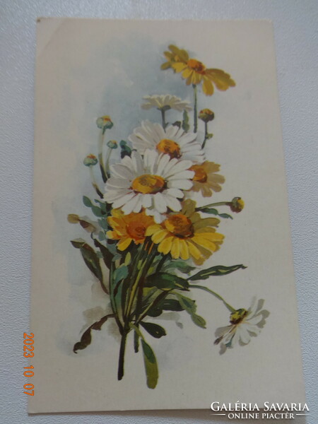 Old graphic floral greeting card - postage clean