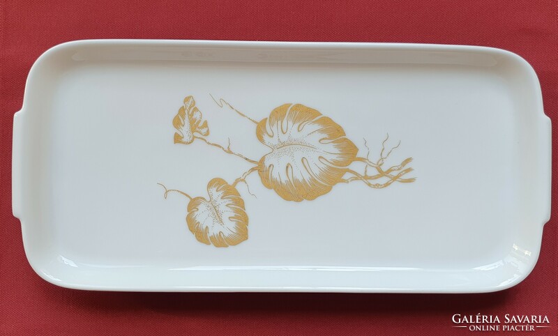 Bavaria German porcelain serving bowl and cake plate with gold leaf flower pattern