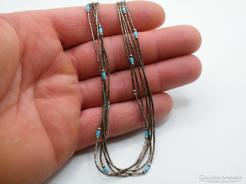 Uk0217 beautiful multi-row blue stone silver necklace 925
