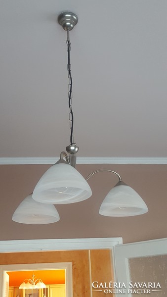 Chrome, modern three-pronged chandelier