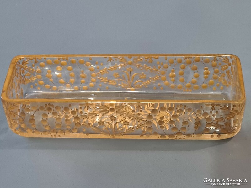 Beautiful, incised, gilded glass toothbrush holder and other toilet holder.