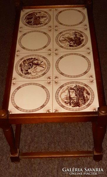 Vintage floral stool table with Grünstadt ceramics 1960