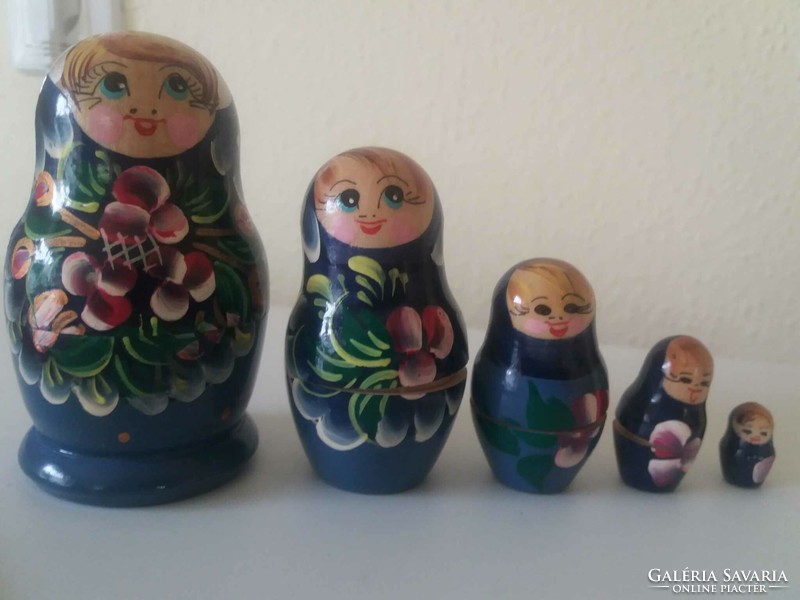 Russian, carved wooden matryoshka doll, 5 elements