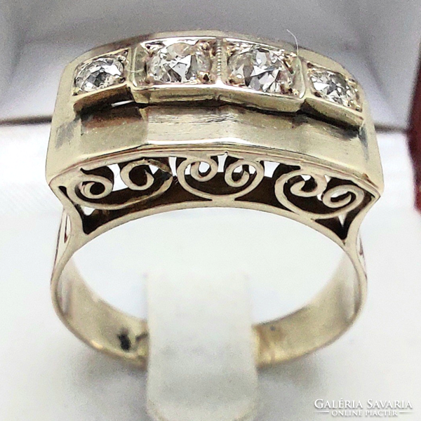 296T. Antik Art Deco Briliáns 0.6Ct 14k Arany 6.15g gyűrű, Hófehér hibátlan kövekkel.