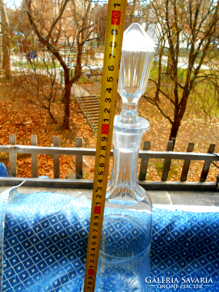 Antique large glass bottle, cut-polished, with stopper 40 cm without 30 cm