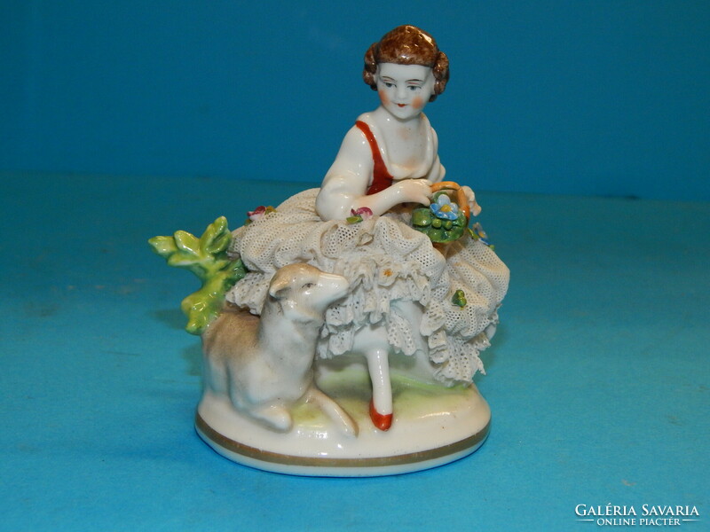 Naples, 1800s porcelain figure in lace dress, with lace defects