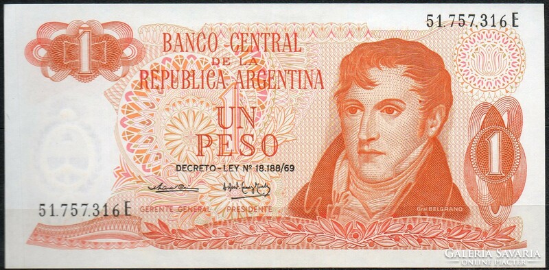 D - 114 -  Külföldi bankjegyek:  1969 Argentina 1 peso