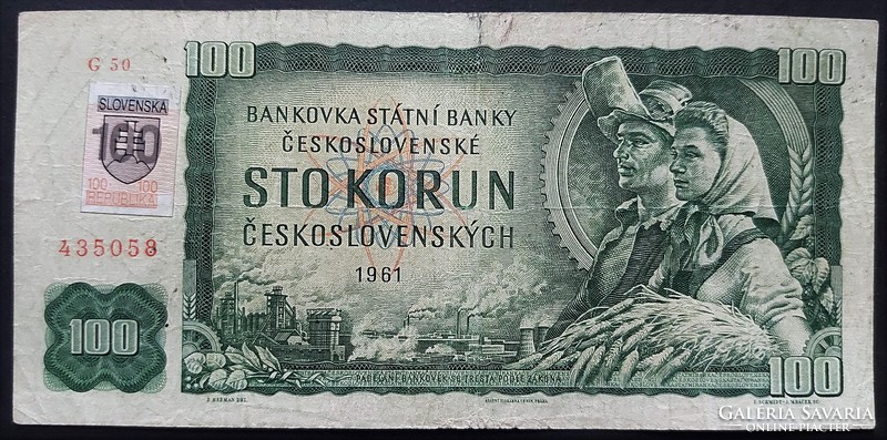 Czechoslovakia 100 crowns / korun 1961, f+, overstamped