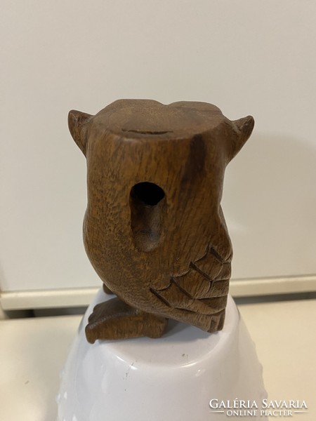 Old carved wooden owl pear music ornament 10 cm, one piece of a huge owl collection