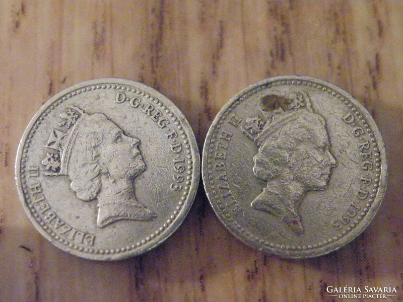 1 Font (One Pound) 1993 II. Erzsébet  érme "dekor et tutamen" verde hibás fejjel lefelé