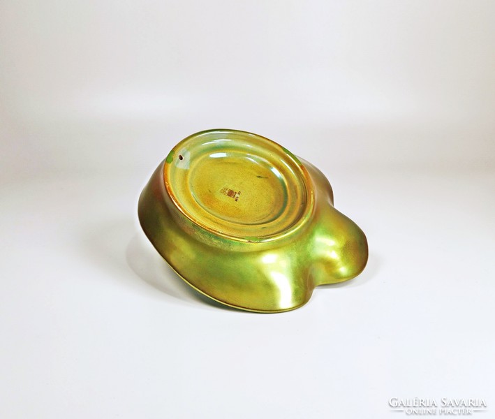Zsolnay, antique art nouveau green eosin porcelain bowl 