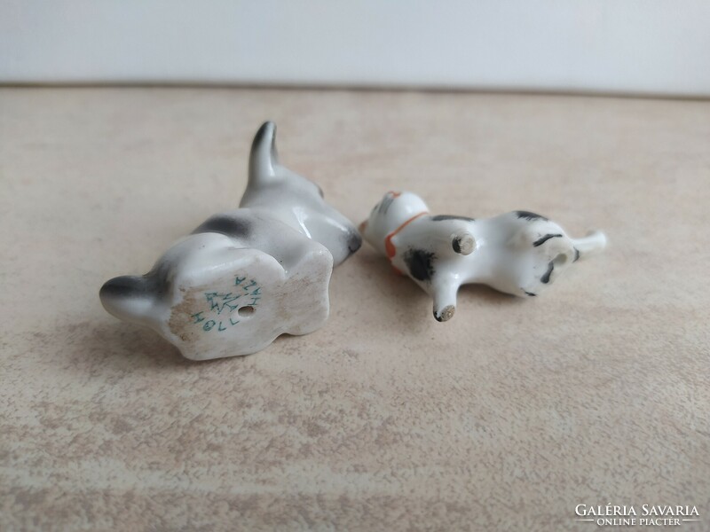 Retró hollóházi miniatűr foltos kutya-cica páros