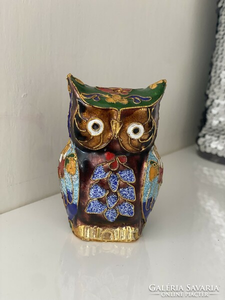 From the owl collection, vintage cloisonne double-sided owl figurine, enamel metal, 7cm high