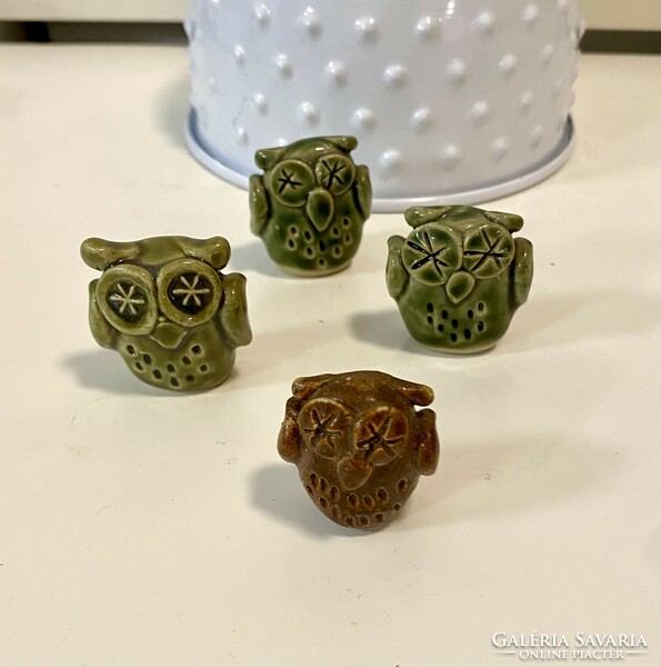 From the owl collection, 4 solid ceramic owls 3.6 cm rarity, from an old collection
