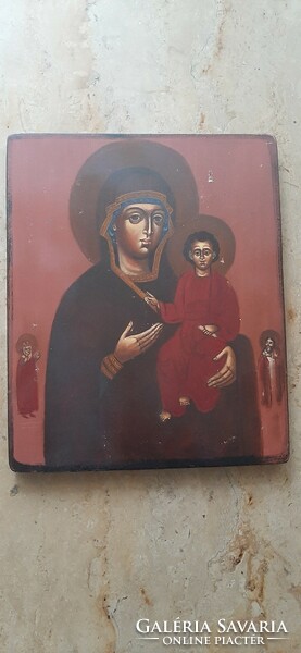 Isten anya a gyermekkel - fatáblára festett ikon