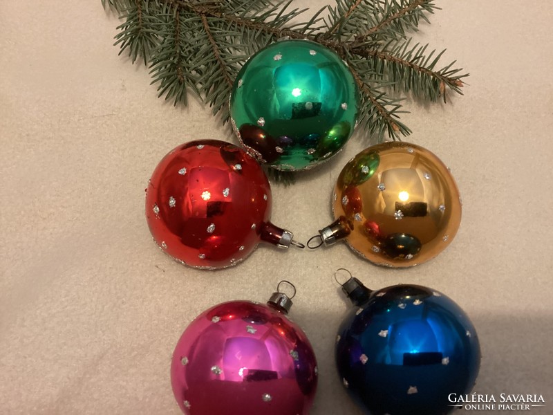 Régi üveg reflexes pöttyös gömbök karácsonyfadíszek
