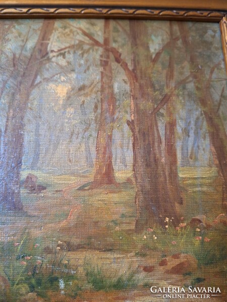 Antique Gyula Méray: forest interior 37.5x32 cm framed oil painting for cheap sale!