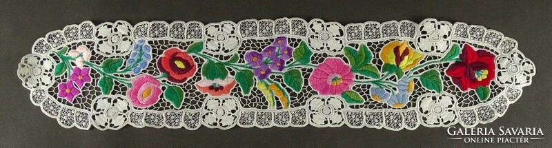 1Q403 embroidered Kalocsa lace tablecloth 14 x 66 cm