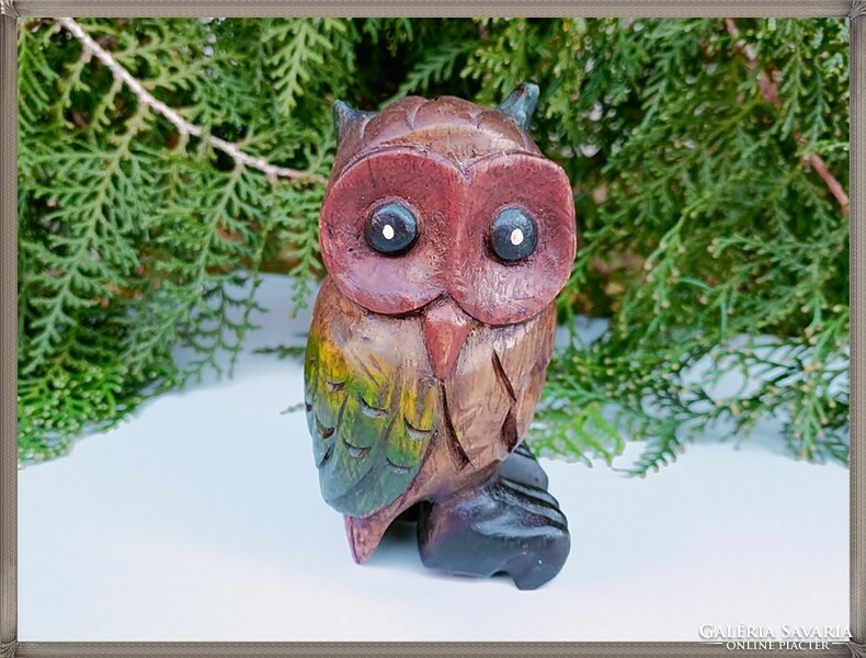 Hand carved and painted solid teak wood owl