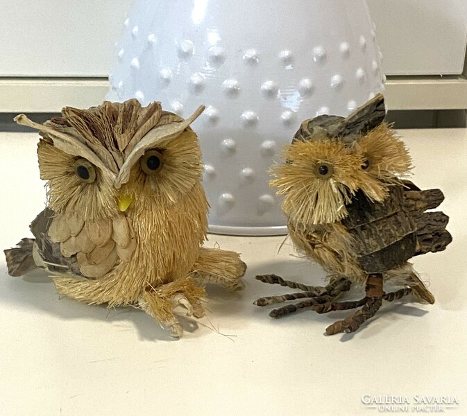 From the owl collection, 2 old owl decorations made of natural materials, 8 cm