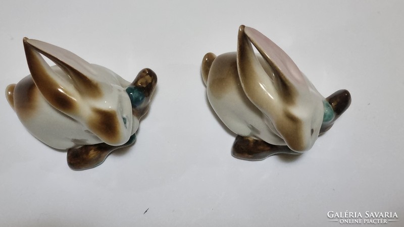 2db Zsolnay nyuszi az egyik kék szemű ritka! porcelán figura nipp