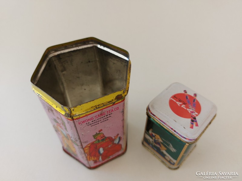 Régi fémdoboz keleti mintás teás doboz japán 2 db