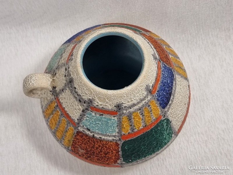 * Ü keramik színes érdes felületű kis kerekfüles kerámia váza.