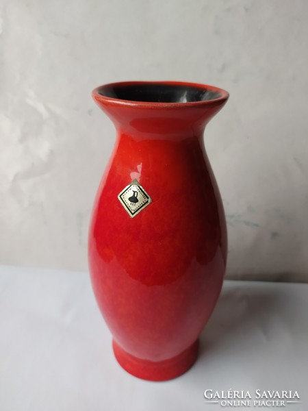 Industrial retro vase, coral red, with beautiful glossy glaze, flawless, 26 cm