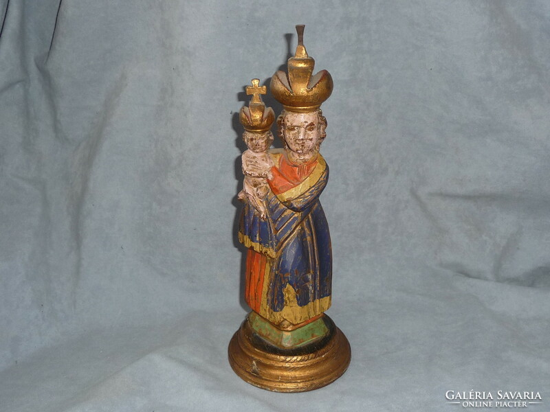 Antik népi vallásos kegytárgy antik vallásos szobor Pribrami Madonna kegyszobor Mária gyermekkel