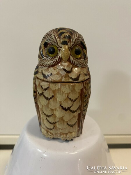 A wooden owl with a removable head, e.g. Toothpick holder 9 cm (one piece of a huge collection)