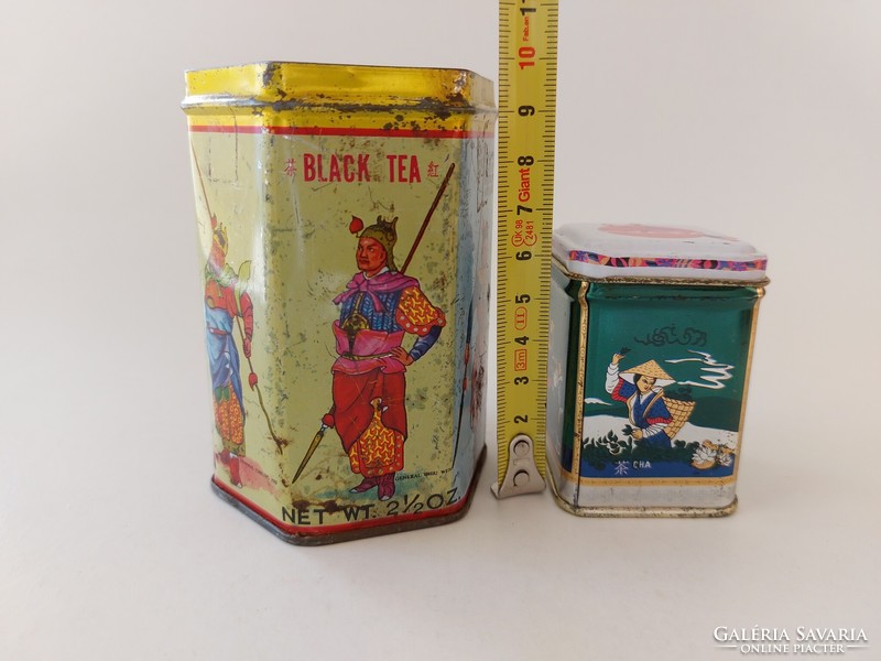 Old metal box, tea box with oriental pattern, Japanese, 2 pcs