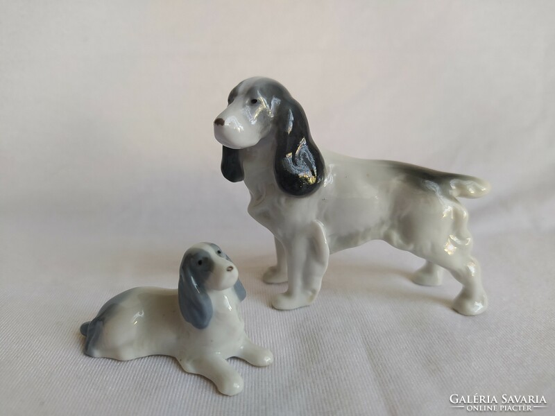 Antique metzler & ortloff porcelain spaniel miniature duo