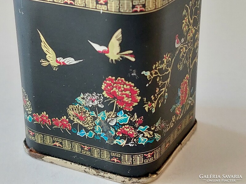 Old mini metal box with oriental pattern tea box Japanese