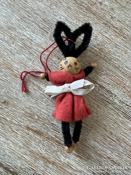 Wooden and chenille bunny Easter or Christmas tree decoration