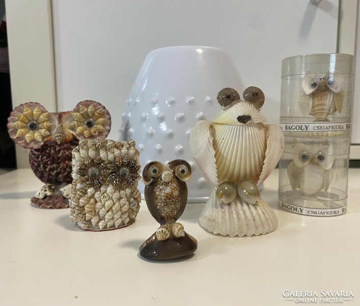 Owl figure ornament 4-9 cm made of 6 shells and snails from the owl collection