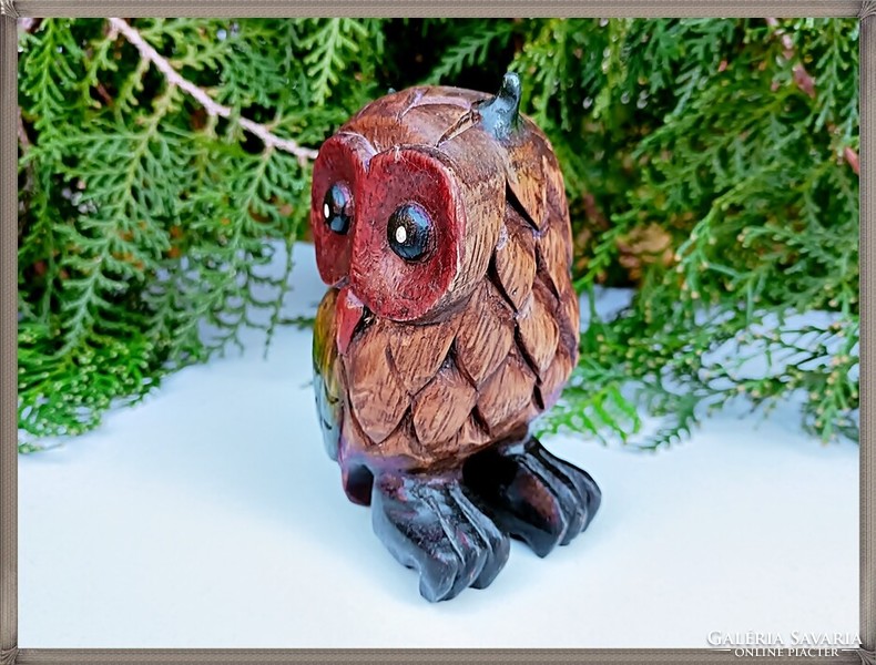Hand carved and painted solid teak wood owl
