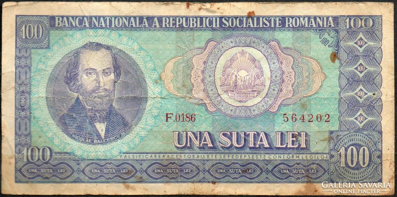 D - 130 -  Külföldi bankjegyek:  1966 Románia 100 lei