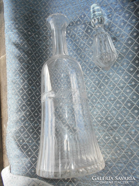 Antik  nagy méret üveg  palack , metszett-csiszolt,  dugóval  40 cm-e nélkül 30 cm