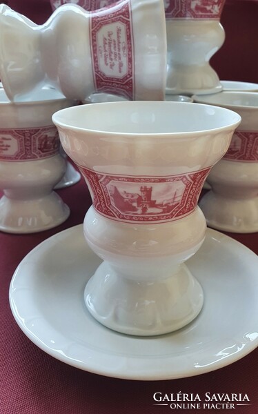 Heinrich Rüdesheim német porcelán látképes teás kávés reggeliző serleg csésze csészealj tányér