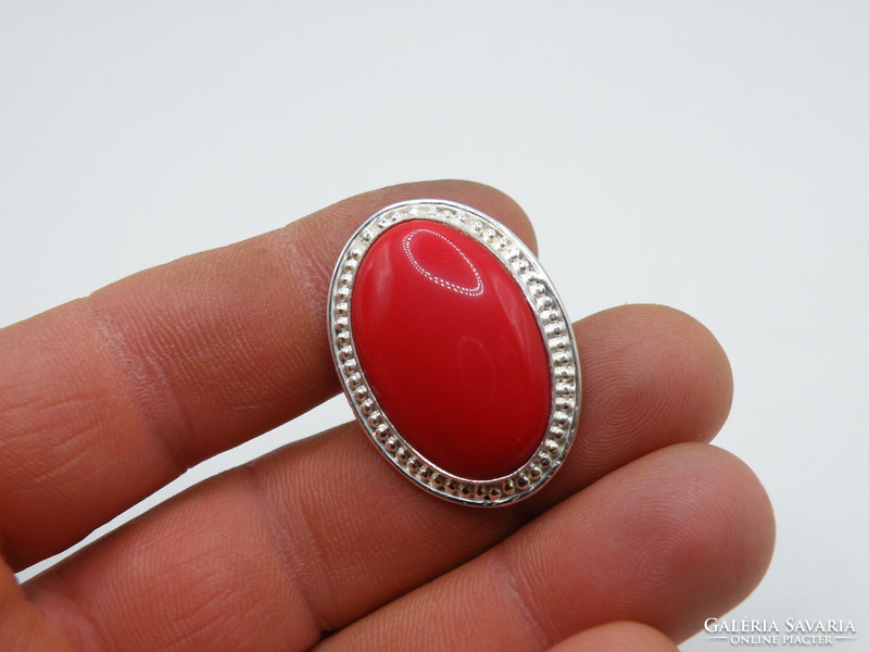 Uk0242 elegant red stone silver 925 ring size 52 1/2