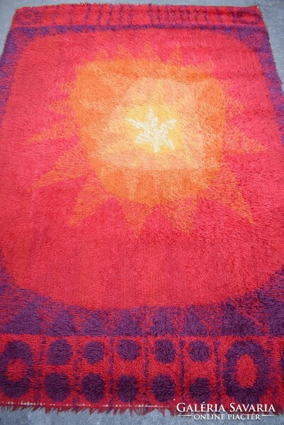 Industrial art abstract pattern, retro handmade wool rug 70s 200 x 140 cm