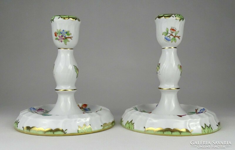 1Q443 Pair of Herend Victoria Pattern Candle Holders 14.5 Cm