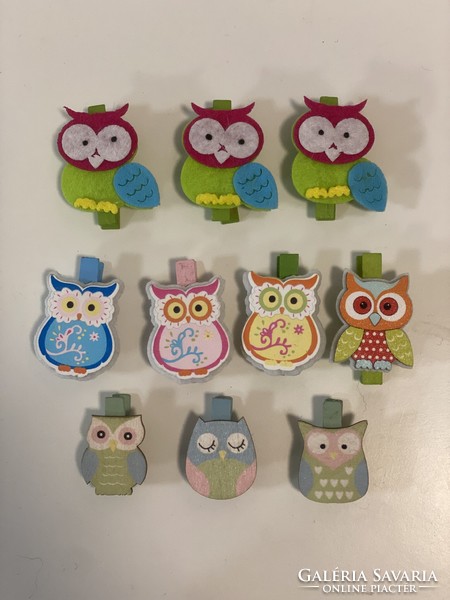 10 owl patterned wooden decor clips 3.5-4.5 cm