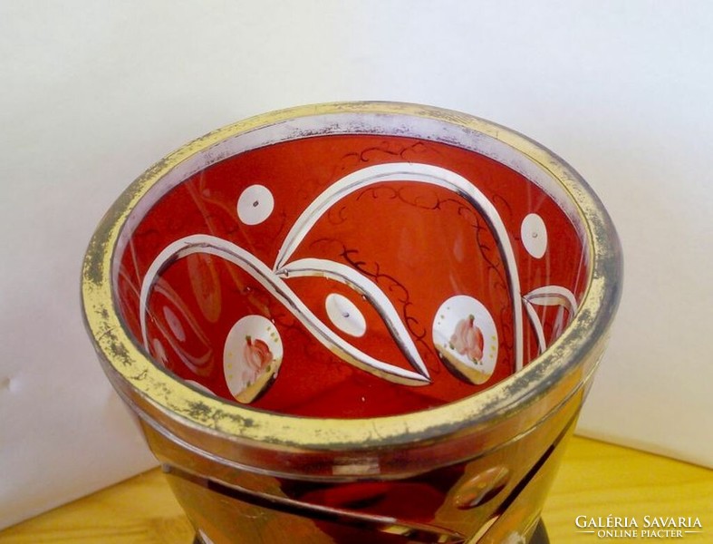 Antik Cseh Bohemia. Vastag falú metszett rubinvörös pohár 1870-es évek
