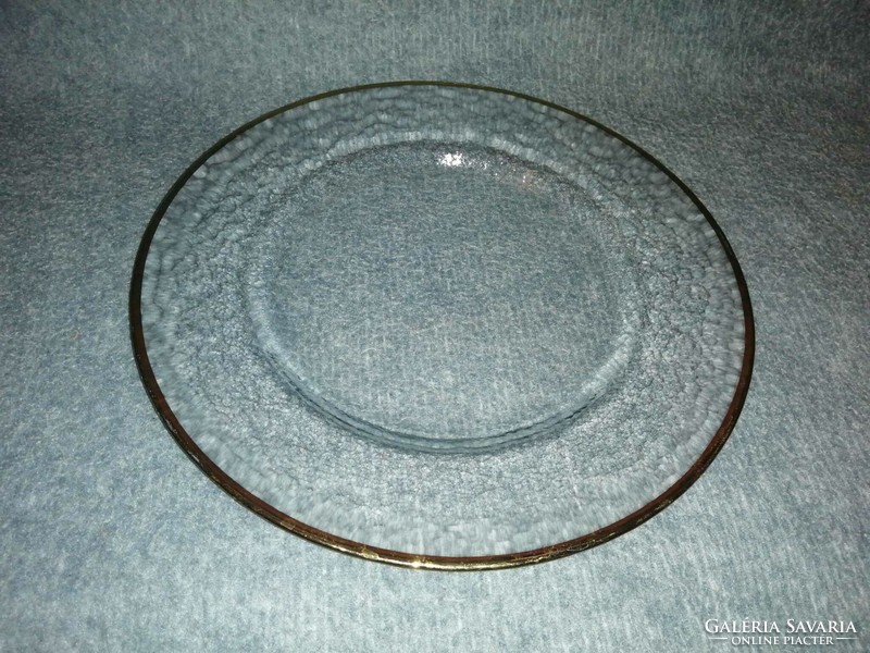 Arany szélű üveg kínáló asztalközép , átm. 32 cm (A8)