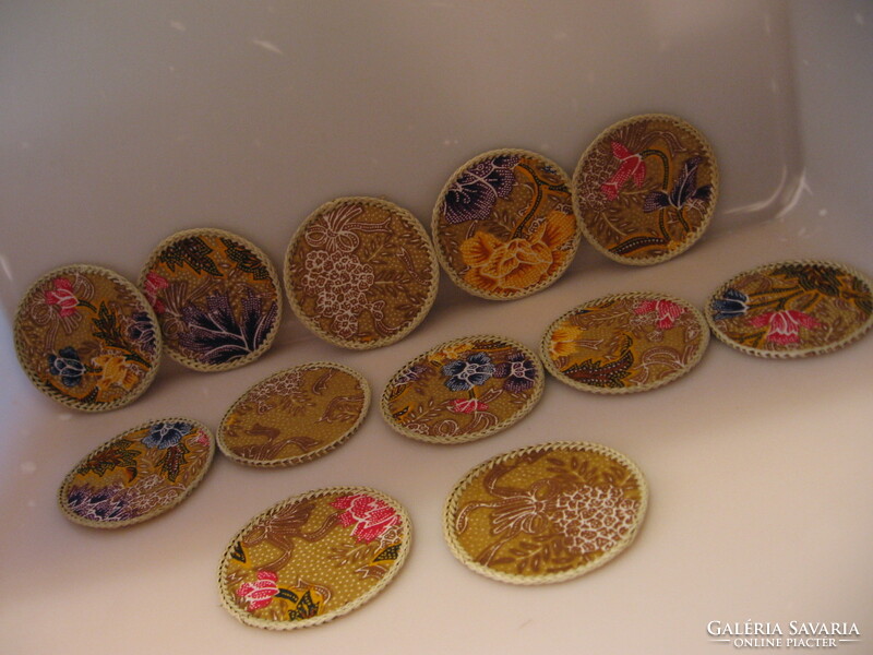 Retro bamboo and textile handmade coaster set of 12 pieces