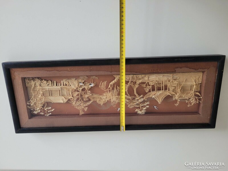 Régi dioráma keleti tájkép kézműves japánkert fali kép dekoráció 64 cm