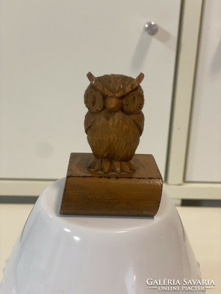 Old carved wooden owl figure statue ornament 7 cm, one piece of a huge owl collection