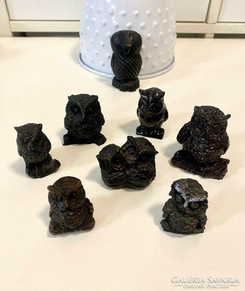 From the owl collection, 8 black resin owl figurines for collectors, 4-5 cm