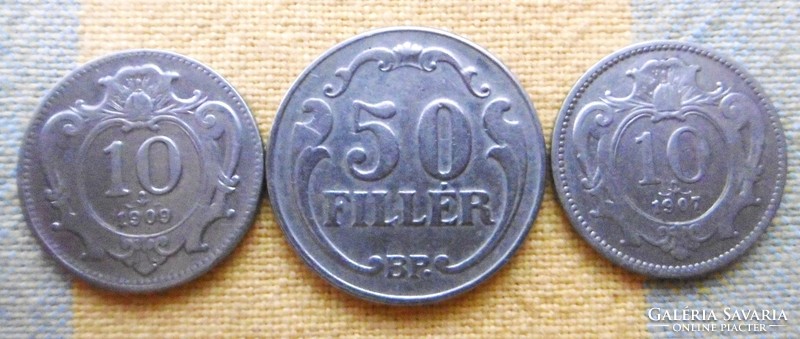 Coins of the Kingdom of Hungary 50 fils rr 1938 10 fils 1909,1907 t2